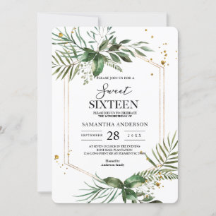 Modern Watercolor Greenery Gold Frame Invitation
