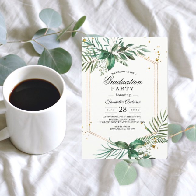 Modern Watercolor Greenery Graduation Party  Invitation (Creator Uploaded)