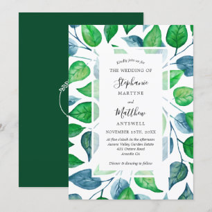 Modern Watercolor Greenery Leaves Foliage Wedding Invitation