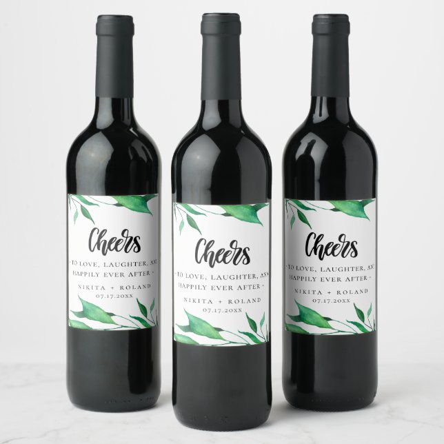 Modern Watercolor Greenery Personalised Wine Label (Bottles)