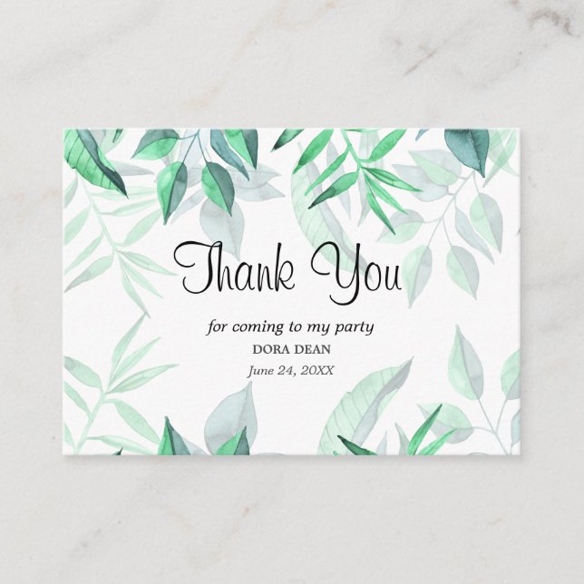 Modern Watercolor Greenery Thank You Bridal Card (Front)