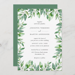 Modern Watercolor Greenery Wedding Invitation