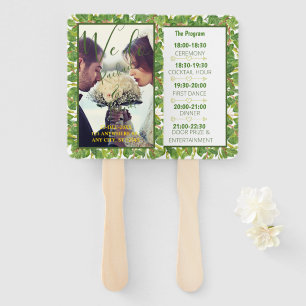 Modern Watercolor Greenery Wedding photo Program Hand Fan