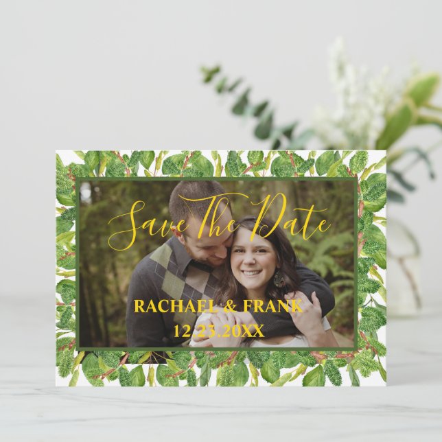 Modern Watercolor Greenery Wedding photo Save The Date (Standing Front)