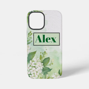 Modern Watercolor Greeny Flowers & personalise iPhone 12 Mini Case
