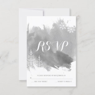 Modern watercolor grey winter wedding RSVP reply Card