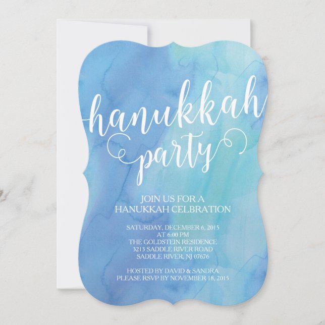 Modern Watercolor Hanukkah Celebration Invitation (Front)