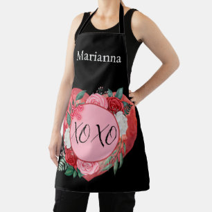 Modern Watercolor Heart Floral Personalized Apron