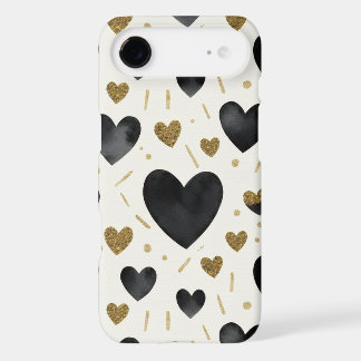 Modern Watercolor Hearts and Gold Glitter