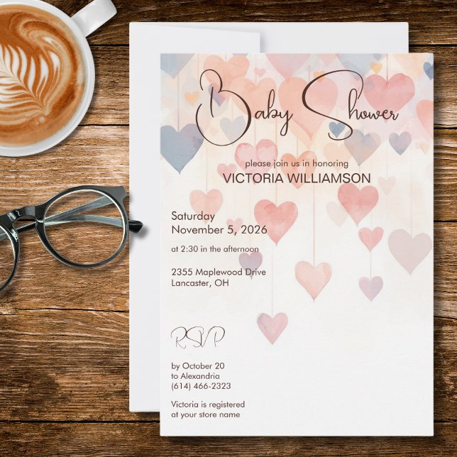 Modern Watercolor Hearts Baby Shower  Invitation (Creator Uploaded)