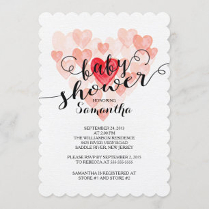 Modern Watercolor Hearts Baby Shower Invitation