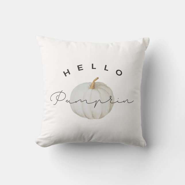 Modern Watercolor Hello Pumpkin Cushion (Front)