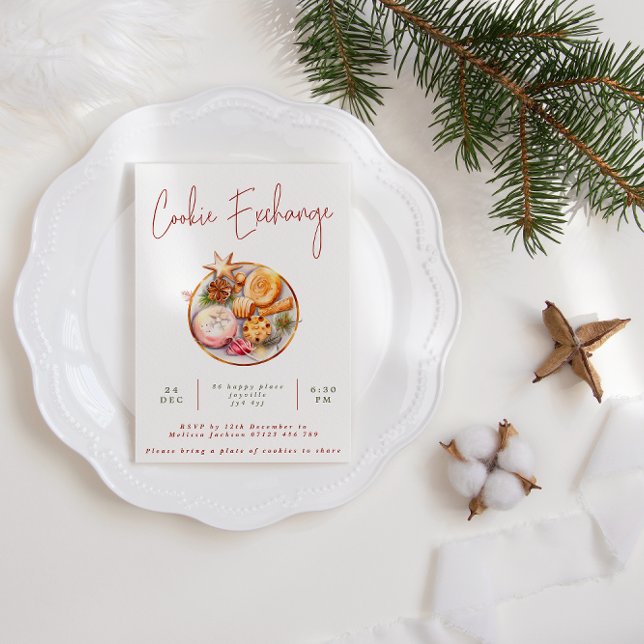 Modern Watercolor Holiday Cookie Exchange Party Invitation (Creator Uploaded)