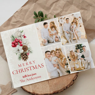 Modern Watercolor Holiday Photo Collage Christmas  Card