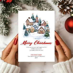 Modern Watercolor Holiday Scene Greeting Card