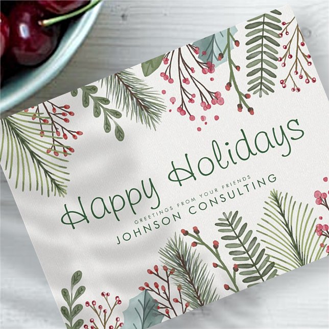 Modern Watercolor Holly Foliage Holiday Greetings Postcard (Creator Uploaded)