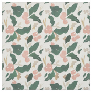 Modern watercolor holly leaves and berries fabric