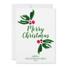 Modern Watercolor Holly Personalised Christmas