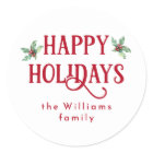 Modern Watercolor Holly & Red Happy Holidays