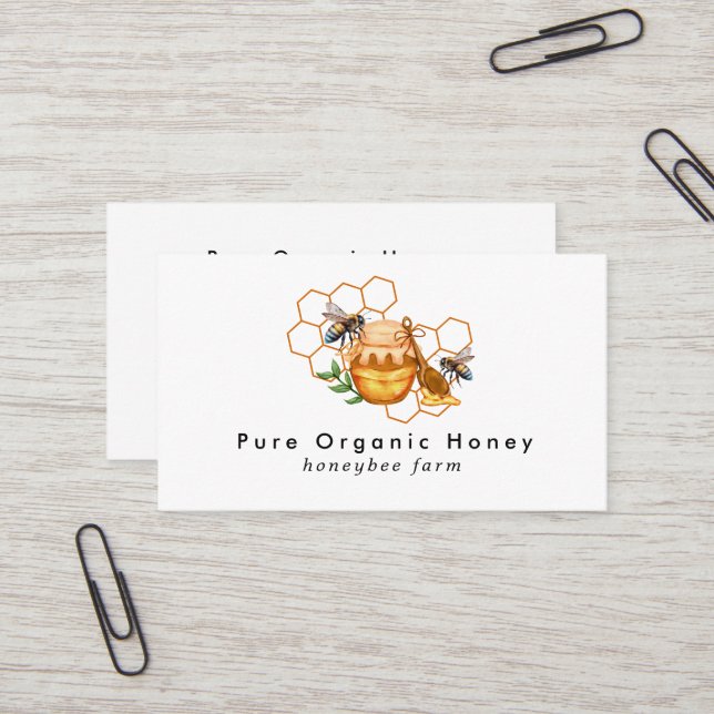 Modern Watercolor Honeycombs with bee Business Card (Front/Back In Situ)