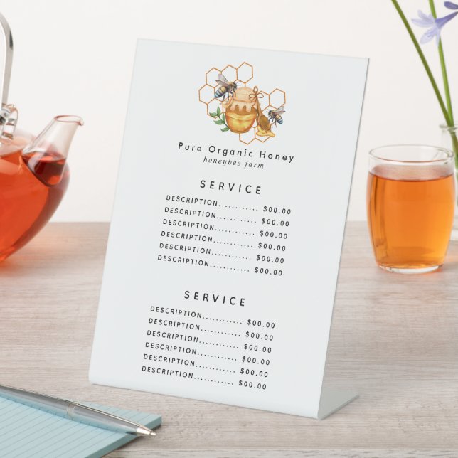 Modern Watercolor Honeycombs with bee Pedestal Sign (In SItu)