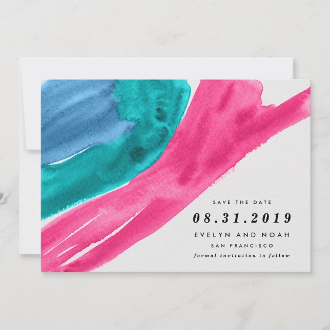 Modern Watercolor Hot Pink Save the Date (Front)