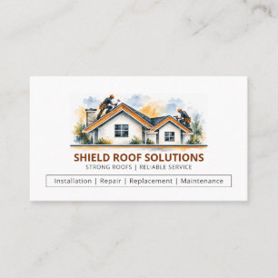 Modern Watercolor House Roof Repair Warm Rustic Business Card
