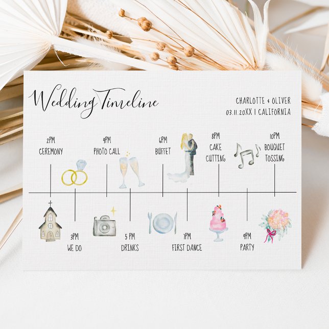 Modern watercolor illustrations wedding timeline invitation (Creator Uploaded)