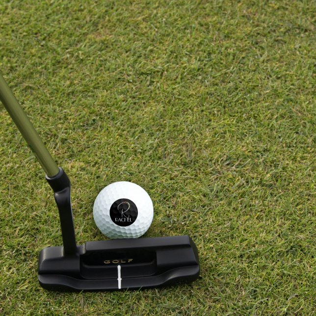Modern watercolor initial name R black Golf Balls (Creator Uploaded)