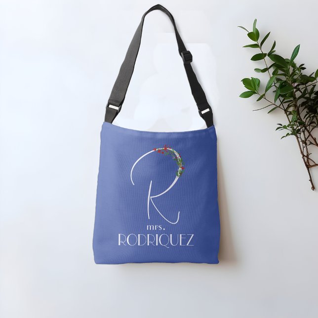 Modern watercolor initial name R teacher blue Crossbody Bag (Creator Uploaded)