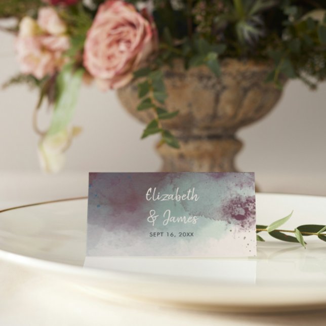 Modern Watercolor Jewel Tones Wedding Place Card (Creator Uploaded)