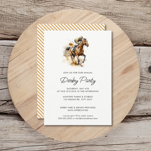 Modern Watercolor Jockey Race Horse Derby Party Invitation (Creator Uploaded)