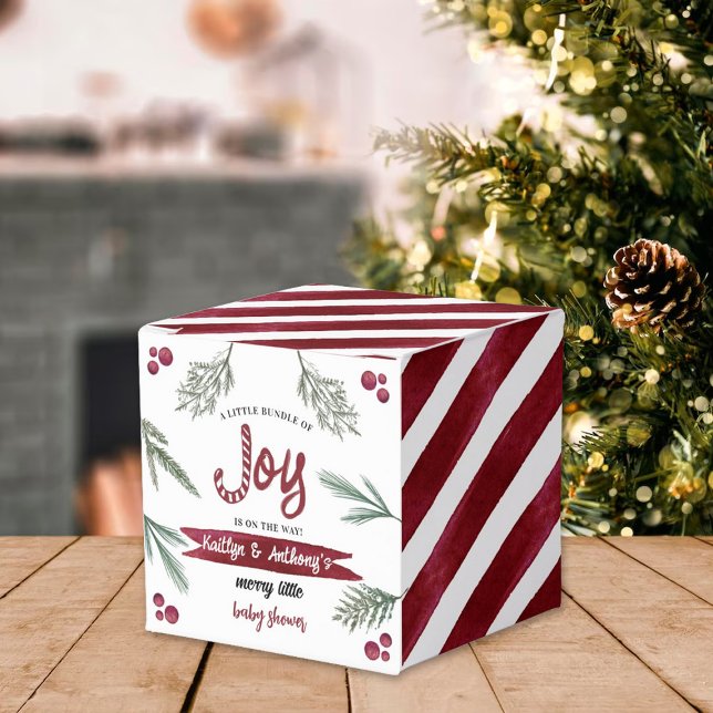 Modern Watercolor "Joy" Candy Cane Baby Shower Favour Box (Creator Uploaded)