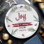 Modern Watercolor "Joy" Candy Cane Baby Shower Paper Plate<br><div class="desc">Celebrate the in style with these super trendy Christmas baby shower paper plates. The design is easy to personalise with your own wording and your guests will be thrilled when they see these fabulous party paper plates. Matching items can be found in the collection.</div>