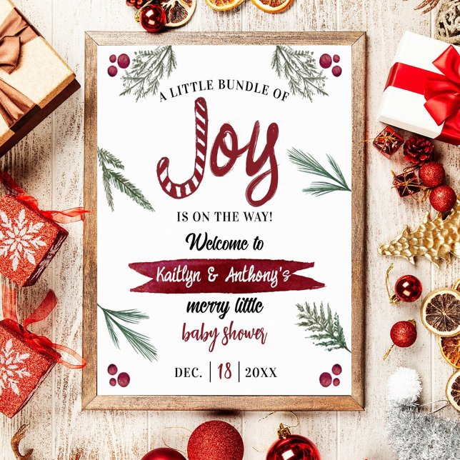 Modern Watercolor "Joy" Candy Cane Baby Shower Poster (Creator Uploaded)