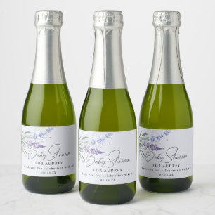 Modern Watercolor Lavender Baby Shower Favour Sparkling Wine Label