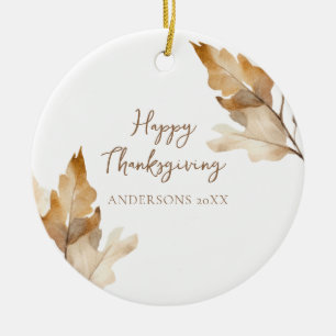 Modern Watercolor Leaf Thanksgiving Ceramic Tree Decoration