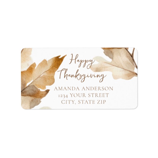 Modern Watercolor Leaf Thanksgiving Label (Front)