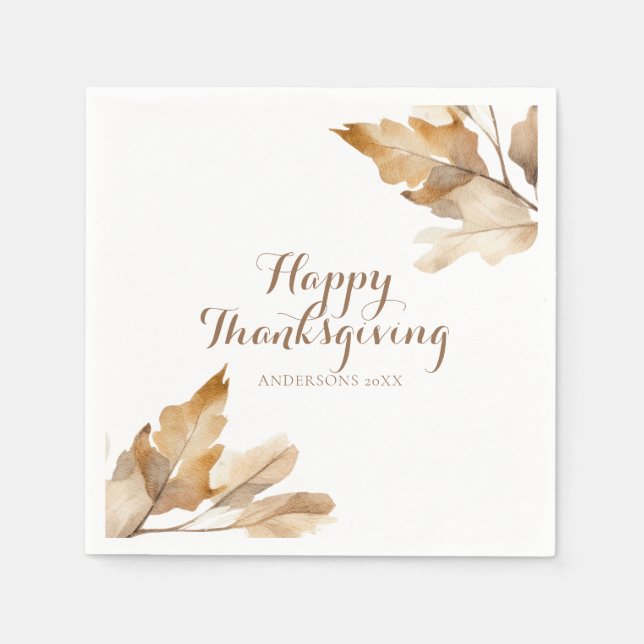 Modern Watercolor Leaf Thanksgiving Napkin (Front)