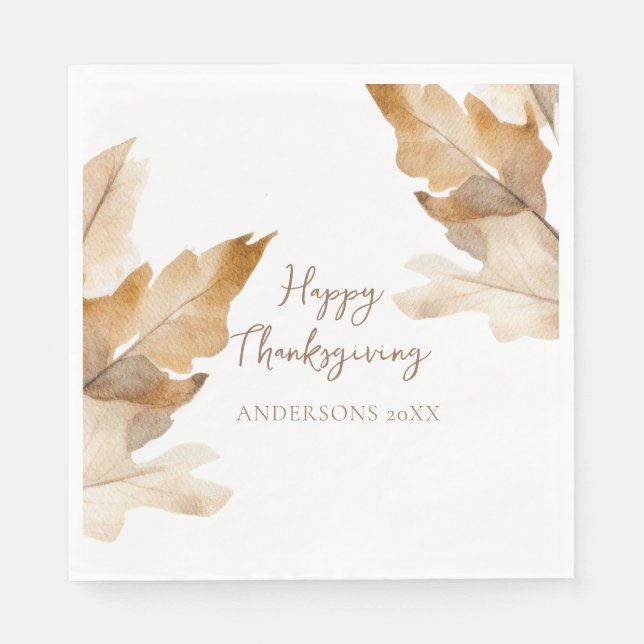 Modern Watercolor Leaf Thanksgiving Napkin (Front)