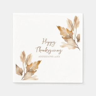 Modern Watercolor Leaf Thanksgiving Napkin