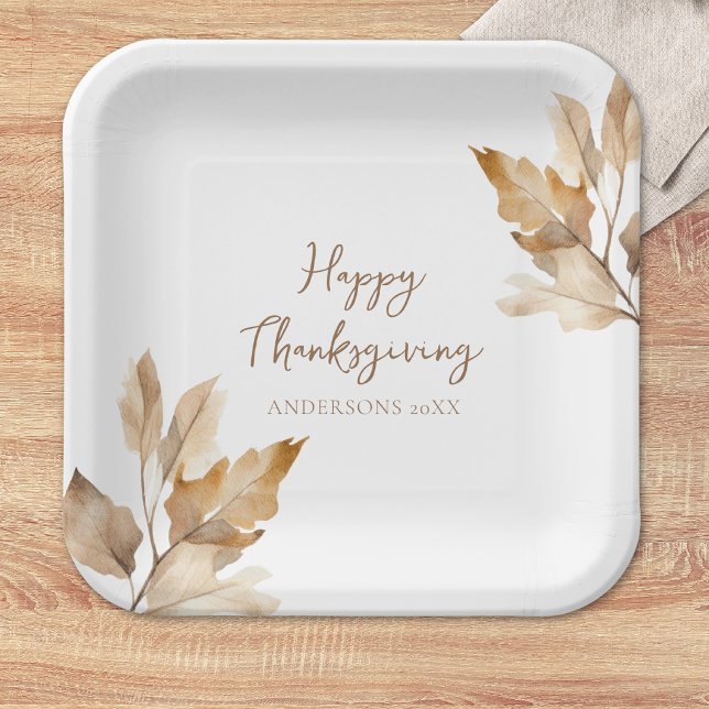 Modern Watercolor Leaf Thanksgiving Paper Plate (Creator Uploaded)