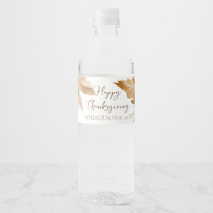 Modern Watercolor Leaf Thanksgiving Water Bottle Label