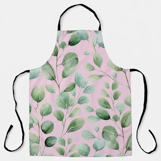 Modern Watercolor Leaves Pattern Apron (Front)