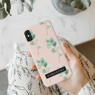 Modern Watercolor Leaves Pattern With Name Case-Mate iPhone Case
