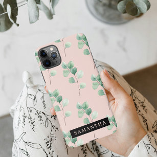 Modern Watercolor Leaves Pattern With Name iPhone 11Pro Max Case