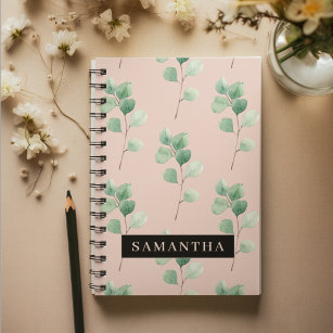 Modern Watercolor Leaves Pattern With Name Notebook