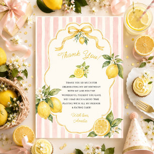 Modern watercolor lemon 1st Birthday Thank You Card