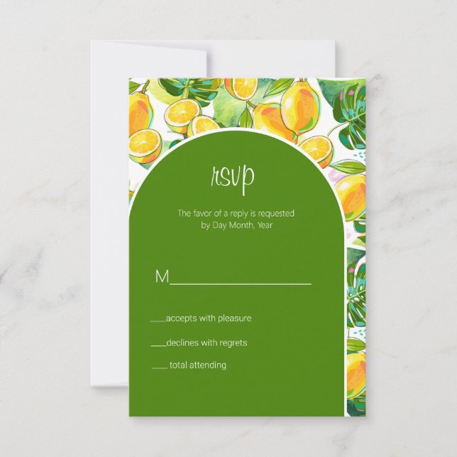 Modern Watercolor Lemon Garden yellow Rsvp Card (Front)
