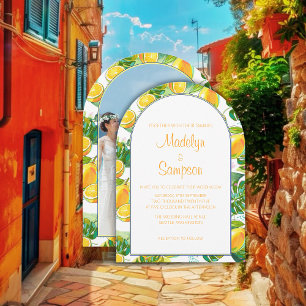 Modern Watercolor Lemon Garden yellow wedding Invitation